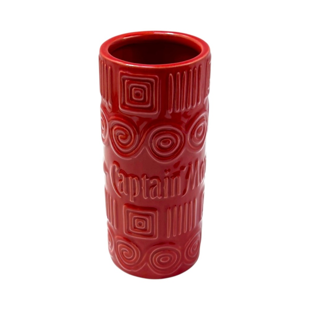 Captain Morgan Tiki Mug Lot 2 Red Ceramic Tribal Pattern Rum Barware 2010